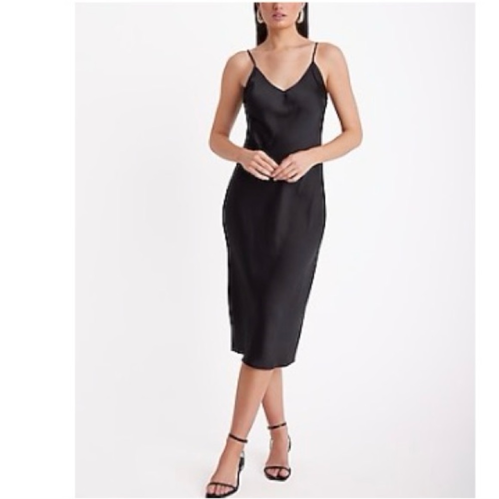 Express Satin V-Neck Downtown Cami Midi Slip Dress Size M